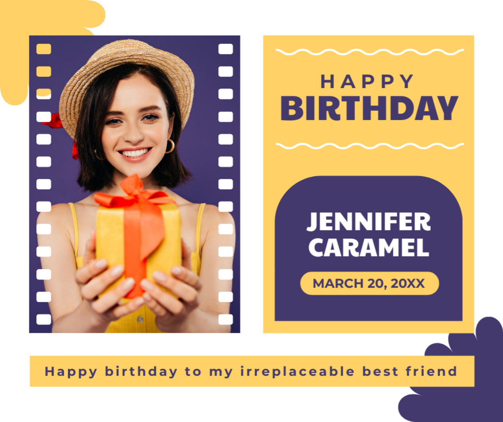 Happy Birthday to Young Woman in Straw Hat Facebook Design Template