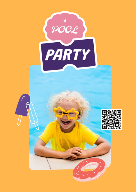 Ontwerpsjabloon van Poster A3 van Pool Party Invitation with Kid in Water