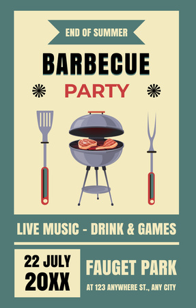 Outdoor BBQ Party Ad on Blue Invitation 4.6x7.2in Design Template