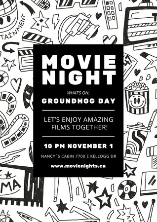 Movie night event on Groundhog Day Poster A3 Design Template