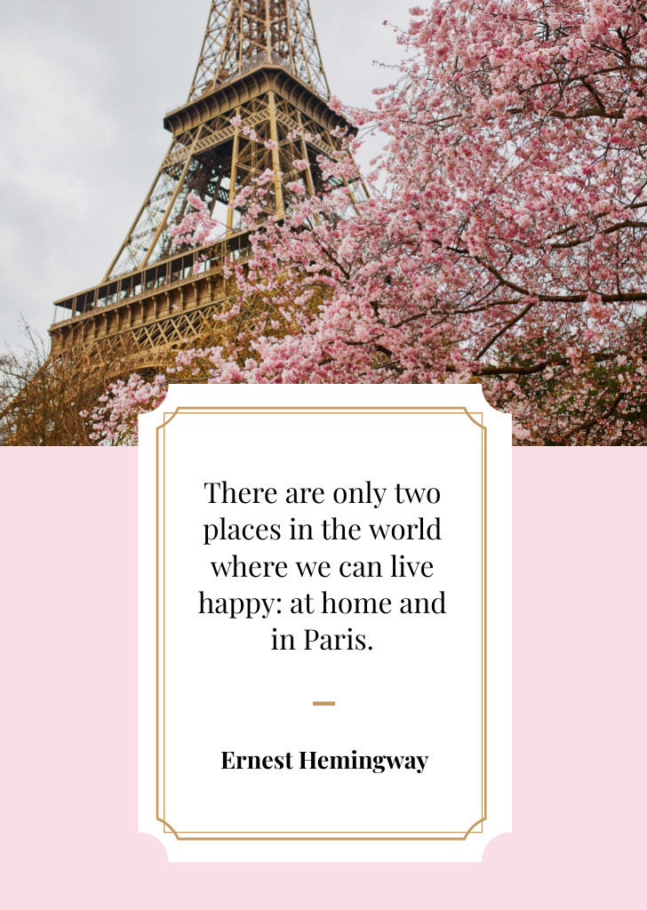 Awesome Paris Travelling Inspiration Citation Postcard A6 Vertical Design Template