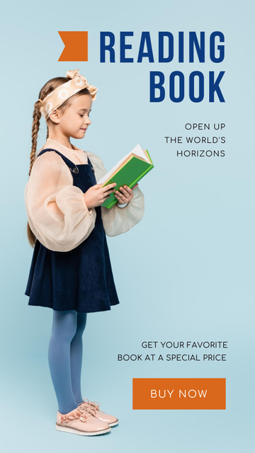 Little Cute Girl Reading Interesting Book Instagram Story – шаблон для дизайна