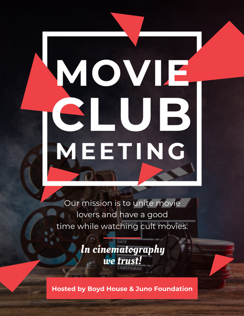 Movie Club Meeting with Vintage Projector Poster 8.5x11in Πρότυπο σχεδίασης
