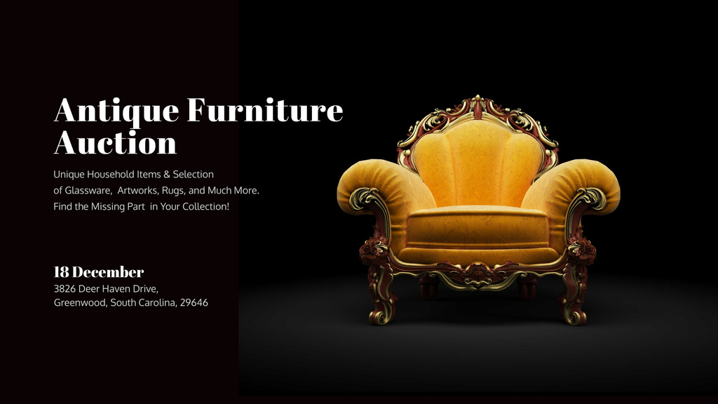 Platilla de diseño Time-Honored Furniture Auction And Luxury Yellow Armchair FB event cover