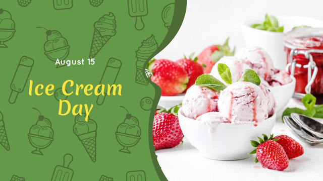 Strawberry Ice Cream Scoops FB event cover Modelo de Design