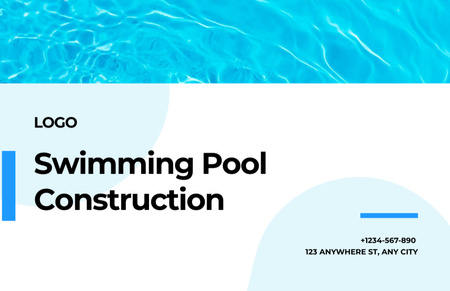 Service Offering of Swimming Pool Construction Company Business Card 85x55mm Design Template