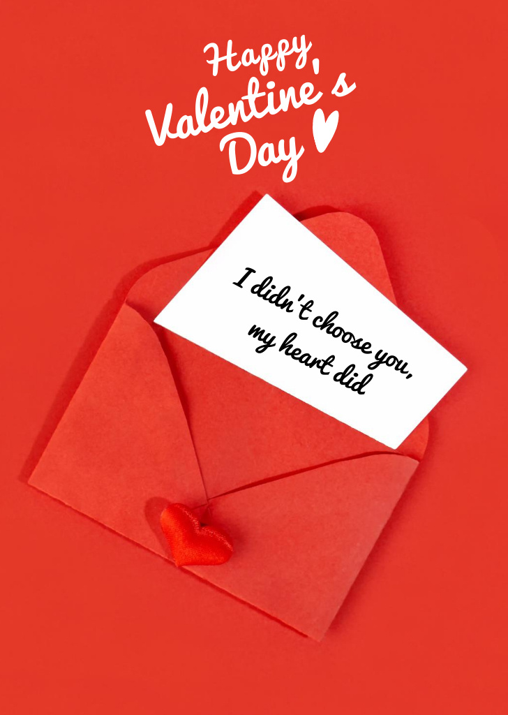 Valentine's Day Greeting in Envelope with Heart Postcard A6 Vertical Design Template