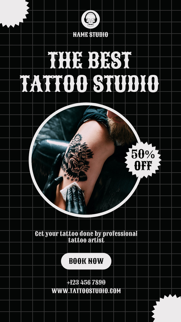 Ontwerpsjabloon van Instagram Story van Highly Professional Tattoo Studio With Discount
