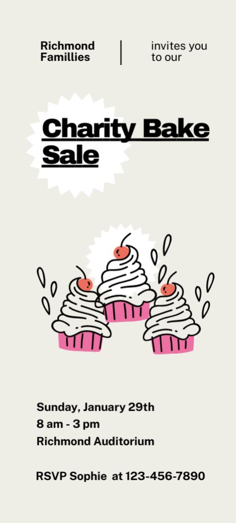 Charity Sale of Cupcakes and Other Bakery Invitation 9.5x21cm – шаблон для дизайну