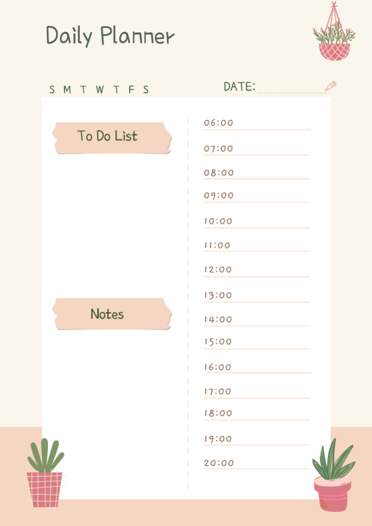 Daily Notes with Houseplants on Beige Schedule Planner Modelo de Design