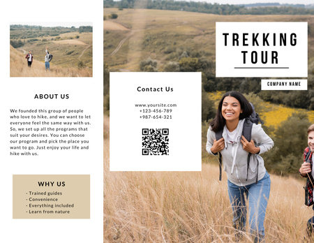 Plantilla de diseño de Oferta Tour de Trekking con Pareja Joven Brochure 8.5x11in 
