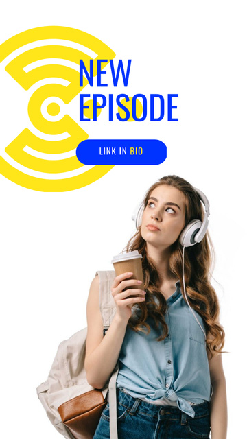 Education Podcast Ad Woman in Headphones Instagram Story Modelo de Design