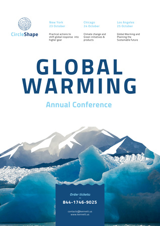 Plantilla de diseño de conferencia sobre calentamiento global con deshielo en el mar Poster 