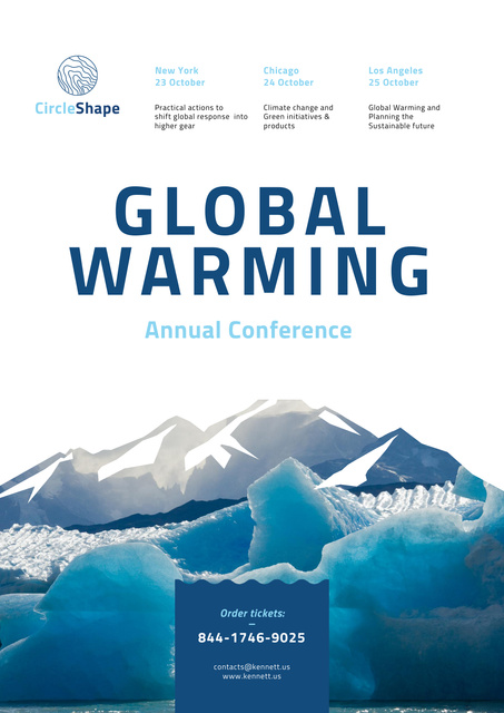 Global Warming Conference with Melting Ice in Sea Posterデザインテンプレート
