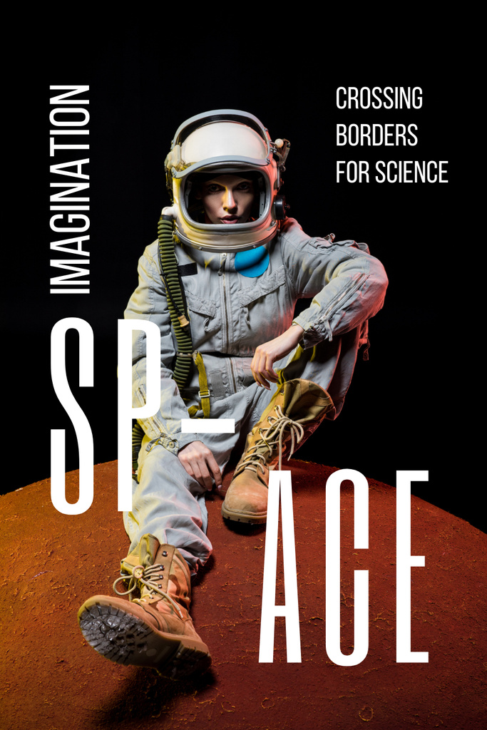 Modèle de visuel Space Exhibition with Astronaut Sketch in Orange - Pinterest
