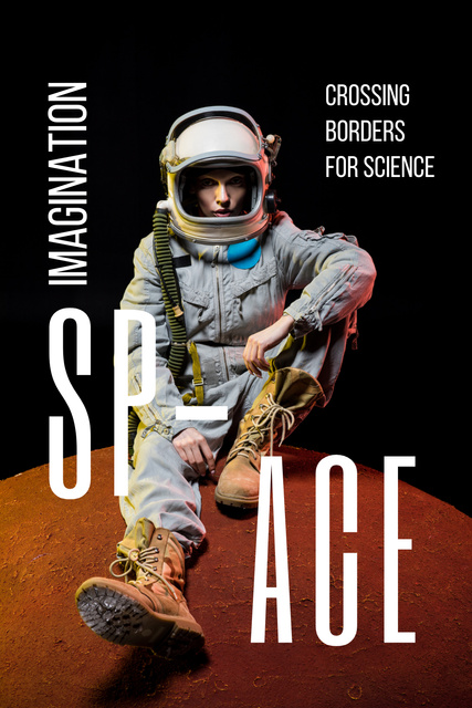 Space Exhibition with Astronaut Sketch in Orange Pinterest – шаблон для дизайну