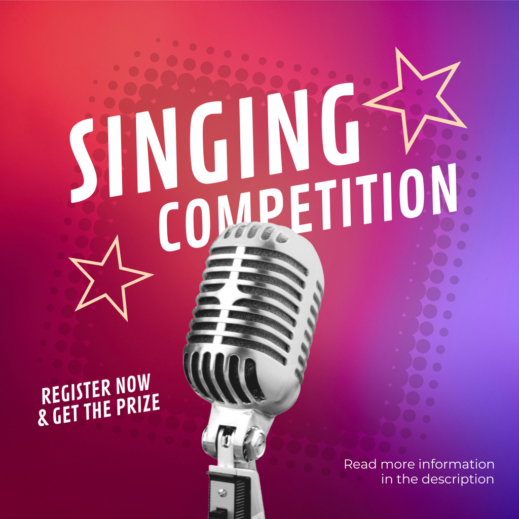 Singing Competition Announcement with Microphone Image Instagramデザインテンプレート