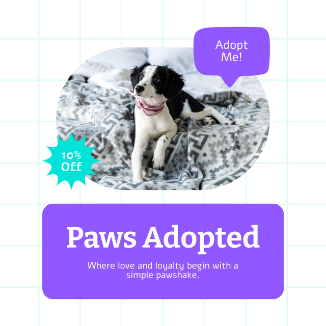 Designvorlage Discount on Purebred Dogs Adoption on Purple Layout für Instagram