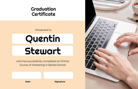 Online Marketing Program Graduation with Laptop Certificate 5.5x8.5in Design Template