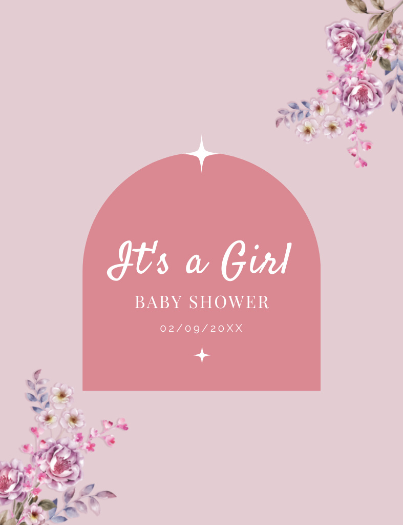 Baby Shower for Girl on Pink Invitation 13.9x10.7cm Design Template
