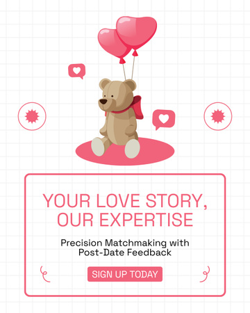 Services of Matchmaking Agency with Cute Bear Instagram Post Vertical Design Template