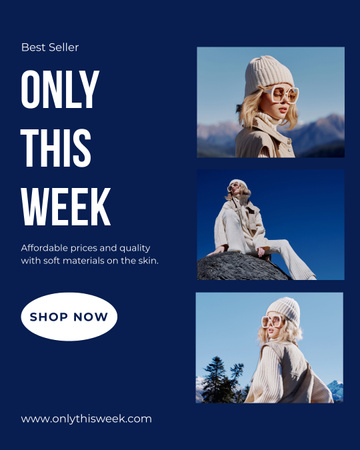 Venda de moda com mulher em roupas elegantes de inverno Instagram Post Vertical Modelo de Design