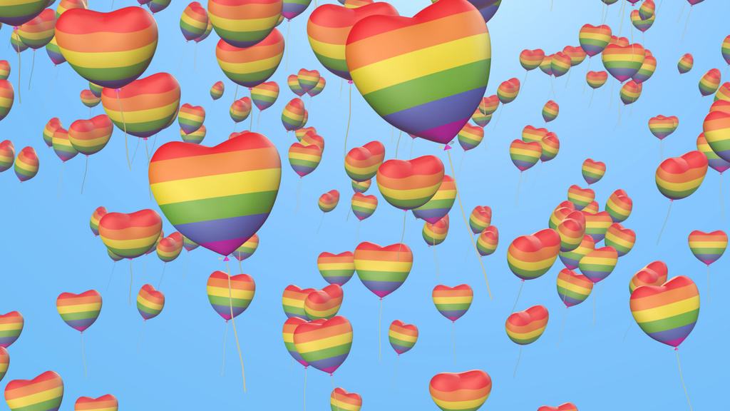 Ontwerpsjabloon van Zoom Background van Rainbow Heart Shape Balloons for Pride