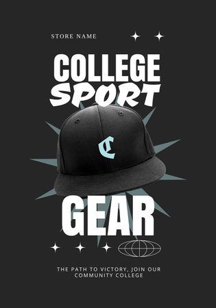 Template di design Abbigliamento e merchandising Sport College con berretto nero Poster 28x40in
