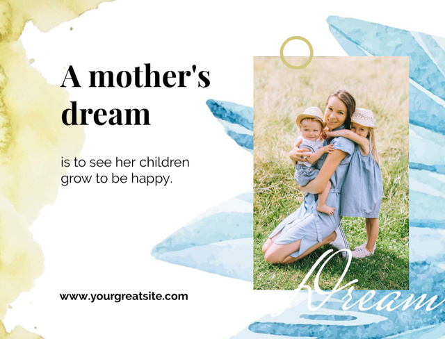 Inspirational Quote About Motherhood on Watercolor Postcard 4.2x5.5in Πρότυπο σχεδίασης