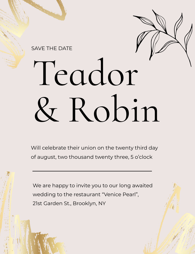 Wedding Day Announcement with Leaf Illustration Invitation 13.9x10.7cm – шаблон для дизайна
