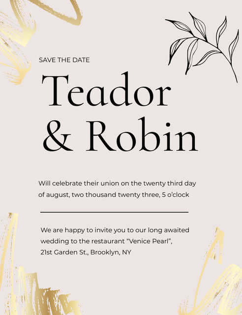 Template di design Wedding Day Announcement with Leaf Illustration Invitation 13.9x10.7cm