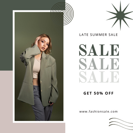 Fashion Sale Ad with Woman in Jacket Instagram Design Template