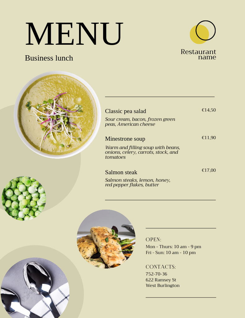Business Lunches Price-List on Green Menu 8.5x11inデザインテンプレート