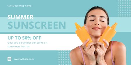 Summer Sunscreens Discount Ad on Blue Twitter Design Template