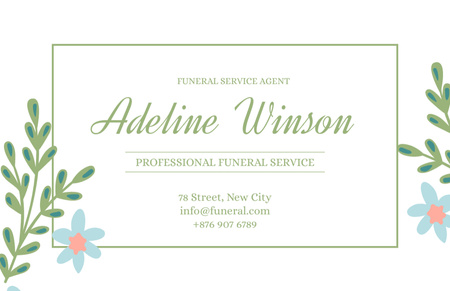 Funeral Home Ad with Branches and Flowers Business Card 85x55mm Design Template