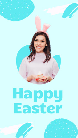 Easter Greeting with Woman in Bunny Ears Instagram Story Design Template