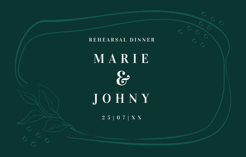 Plantilla de diseño de Wedding Dinner Rehearsal Ad on Green Invitation 4.6x7.2in Horizontal 