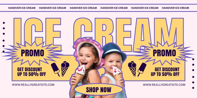 Ice Cream Promo with Fun Kids Twitterデザインテンプレート