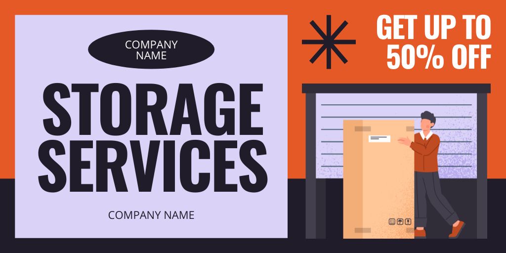 Storage Services Ad with Illustration of Courier and Big Box Twitter – шаблон для дизайна