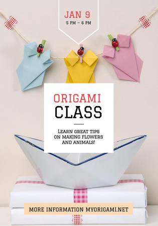 Origami class Invitation with Paper Animals Poster 28x40in Design Template