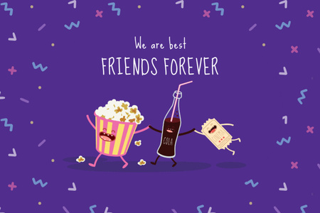 Ontwerpsjabloon van Postcard 4x6in van popcorn en cola grappige karakters
