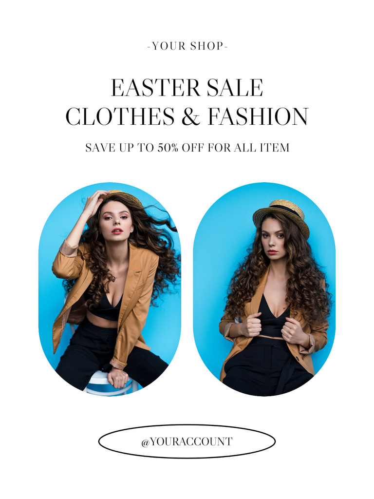 Easter Sale Ad with Stylish Beautiful Woman Poster US – шаблон для дизайна