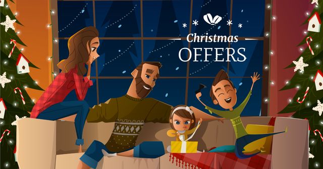 Christmas Offer with Family celebrating Facebook ADデザインテンプレート