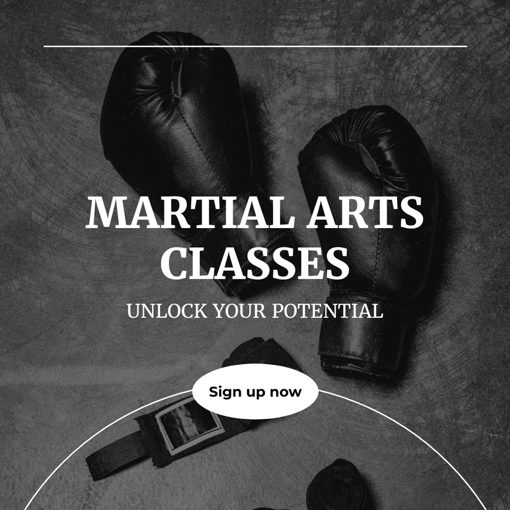 Plantilla de diseño de Martial Arts Classes Ad with Boxing Equipment Instagram AD 