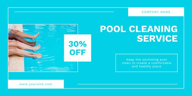 Offer Discounts on Pool Cleaning Services on Blue Twitter Design Template