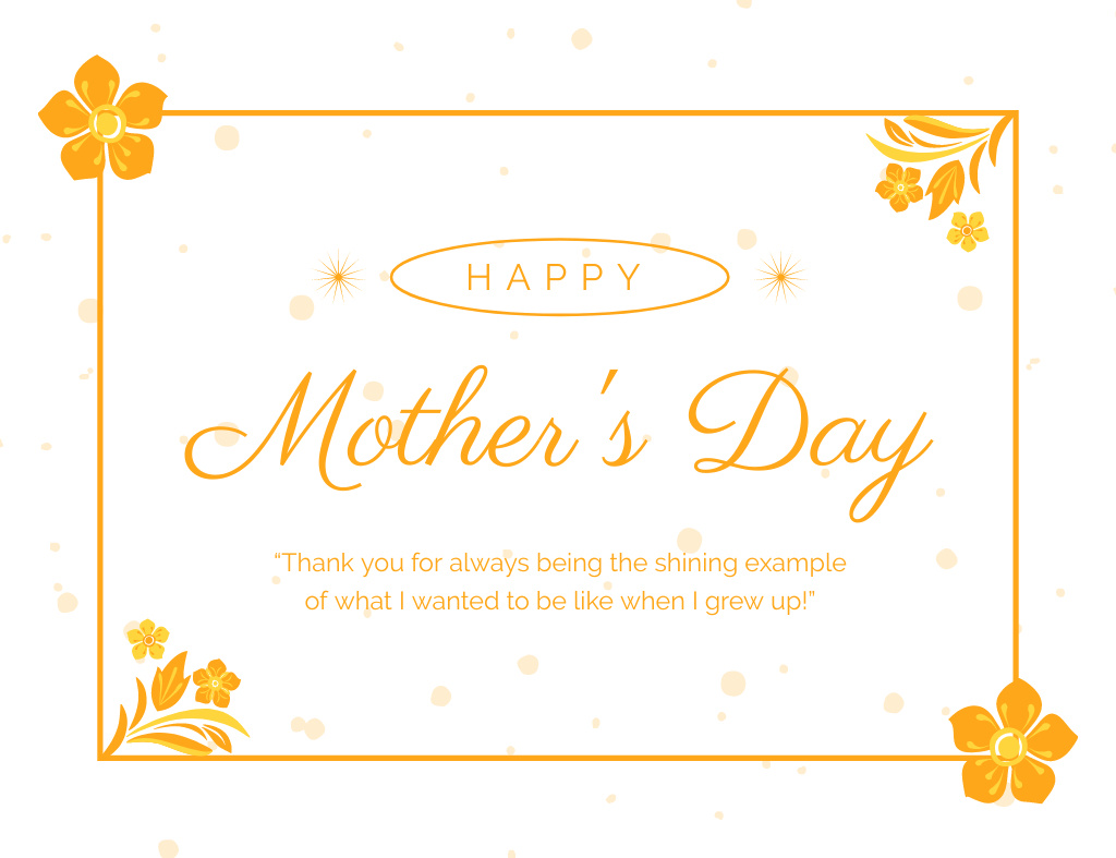 Happy Mother's Day Greeting in Yellow Frame Thank You Card 5.5x4in Horizontal Design Template