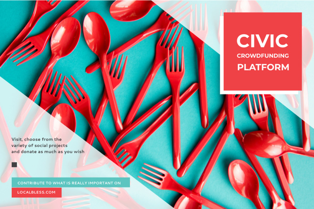 Crowdfunding Platform with Red Plastic Tableware Gift Certificate Šablona návrhu