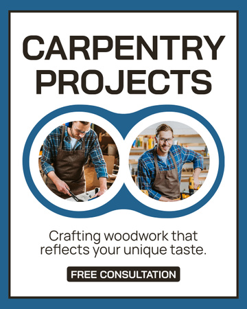 Anúncio de projetos de carpintaria com carpinteiro alegre Instagram Post Vertical Modelo de Design