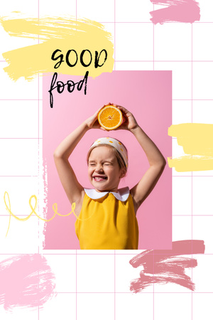 Smiling Woman with Orange Juice Pinterest tervezősablon