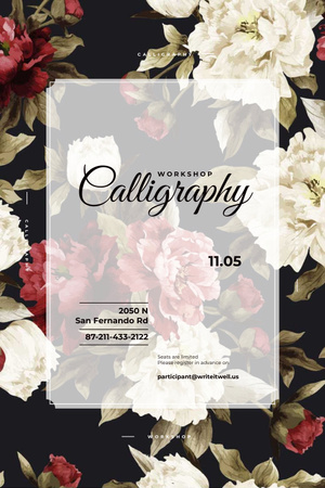 Сalligraphy workshop with flowers Pinterest Tasarım Şablonu